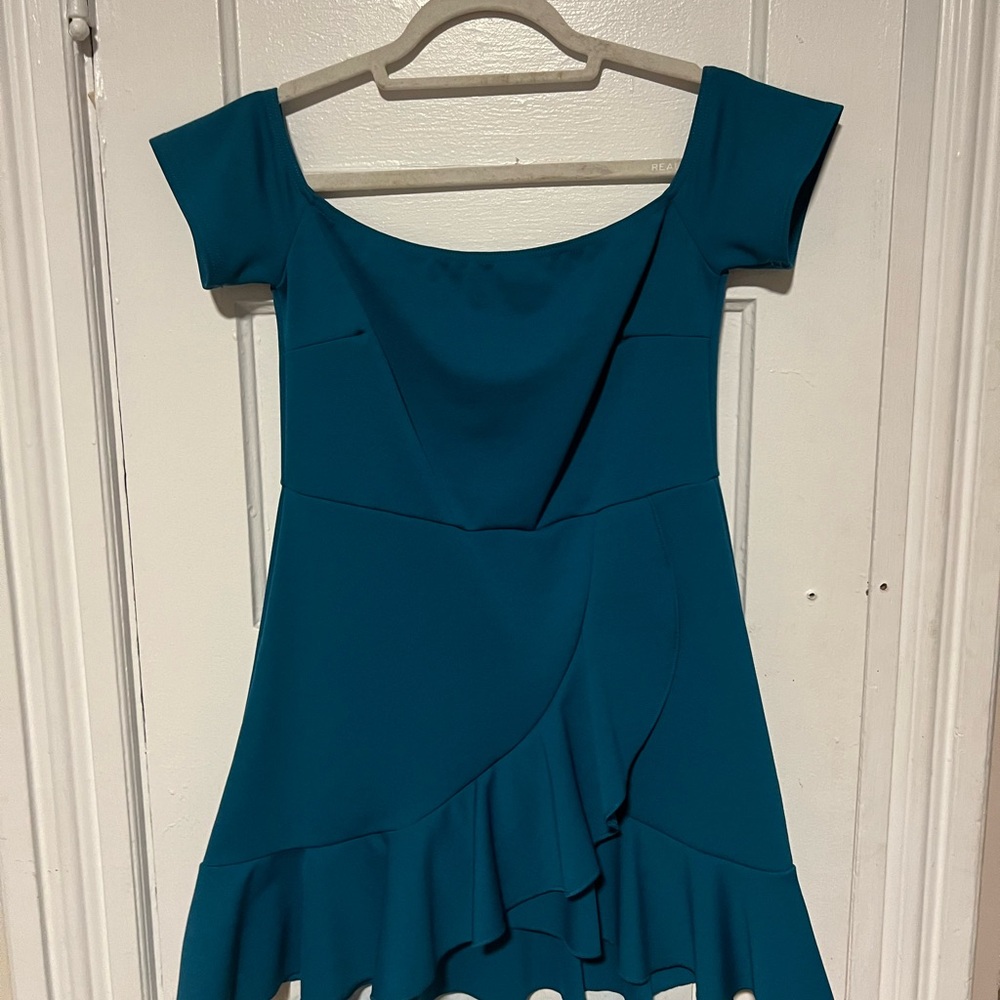 Nasty Gal Blue Asymmetrical Ruffled Cocktail Dress